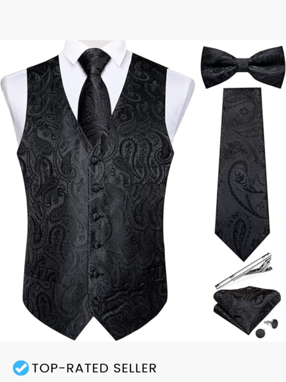 Silk Paisley Vest Set Formal Elegant Classic Pre-tied Bow Tie Waistcoat